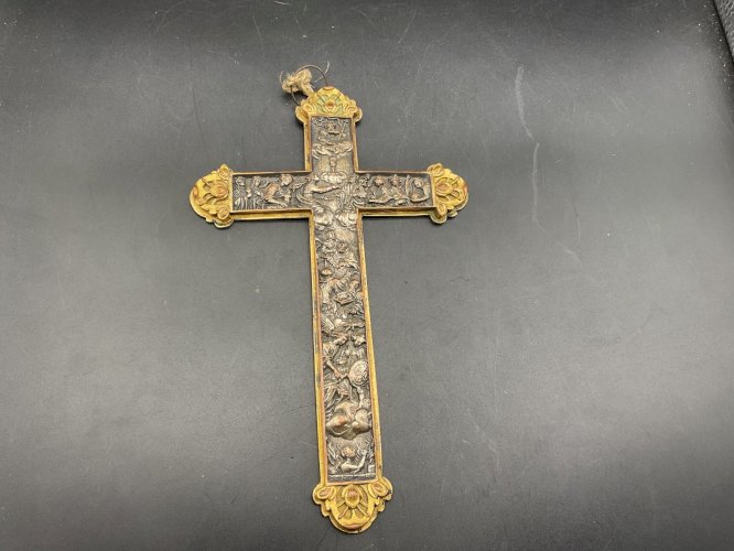 CROIX ,CRUCIFIX d autel représentant l enfer et le paradis XIXEME