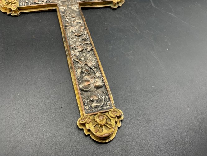 CROIX ,CRUCIFIX d autel représentant l enfer et le paradis XIXEME