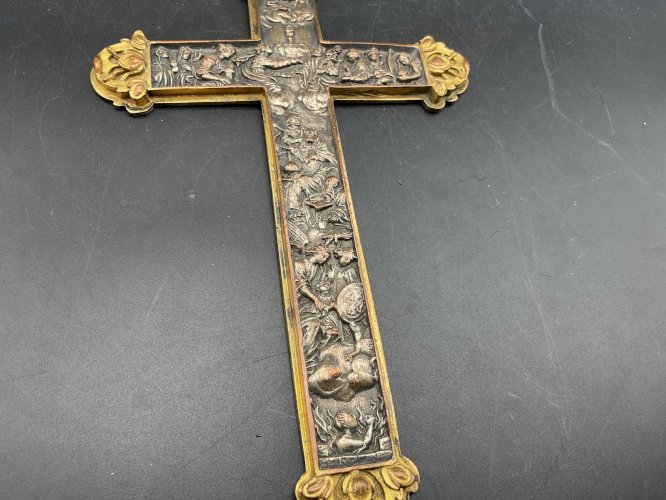 CROIX ,CRUCIFIX d autel représentant l enfer et le paradis XIXEME