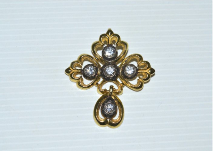 - CROIX REGIONALE ARGENT VERMEIL ET BRILLANTS MINERVE CROIX NORMANDE ST ESPRIT D