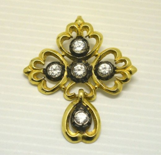 - CROIX REGIONALE ARGENT VERMEIL ET BRILLANTS MINERVE CROIX NORMANDE ST ESPRIT D