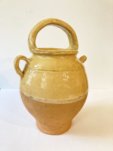 Cruche / Chevrette provençale ancienne (ca. 1960), en terre cuite vernissée jaune