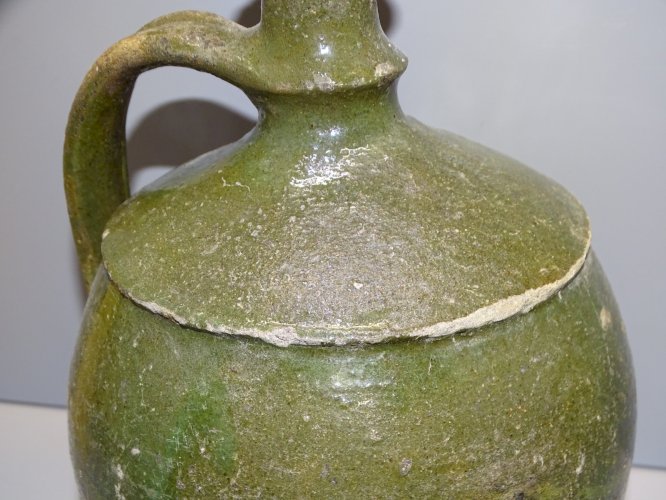 -CRUCHE TERRE CUITE CHAPELLE DES POTS XVIIIe Glaçure verte DECO JARDIN cuisine D