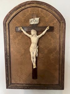 Crucifix in a gilded wooden frame 19th century cult object