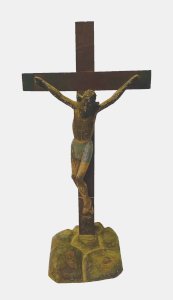 Polychrome natural wood crucifix 18th century