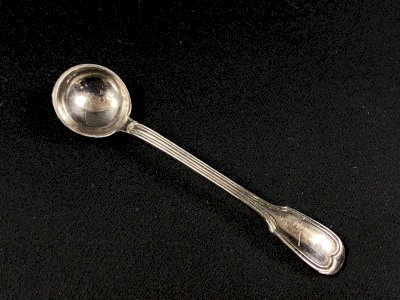 Silver-plated mustard spoon signed CHRISTOFLE Louis XV filet model