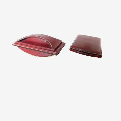 CUIR PIQUE SELLIER, TAMPON BUVARD ET PORTE BLOC NOTES ANNEES 50 60 VINTAGE