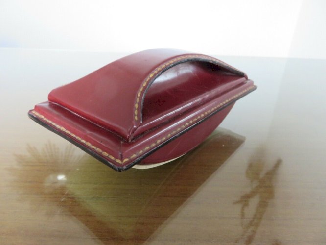 CUIR PIQUE SELLIER, TAMPON BUVARD ET PORTE BLOC NOTES ANNEES 50 60 VINTAGE