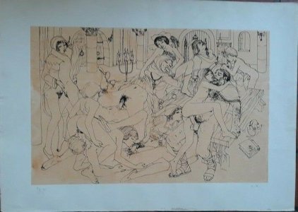  Curiosa - Lithographie érotique - 1968 - Épreuve d'Artiste - Le Moyen-Age