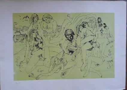  Curiosa - Lithographie érotique - 1968 - Épreuve d'Artiste - Les cavernes