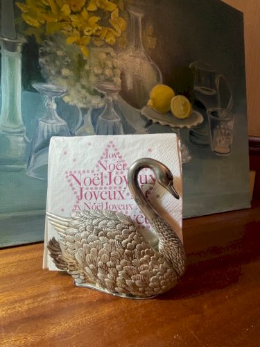 Cygne en métal argenté porte serviettes vintage