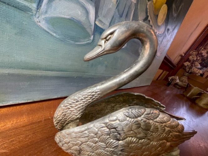 Cygne en métal argenté porte serviettes vintage