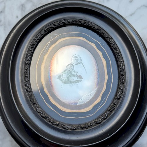 Daguerréotype ambrotype en couleur d'une femme et son enfant XIXe A5722