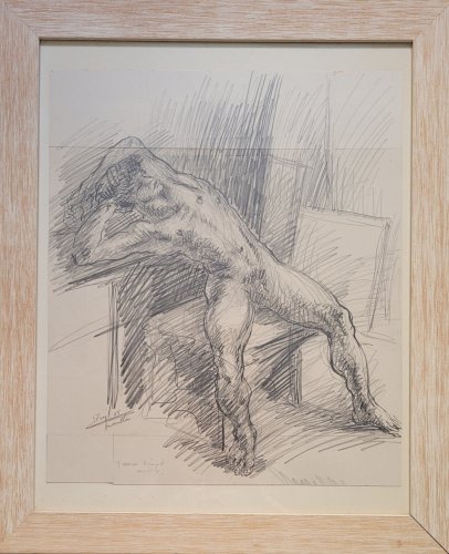 Damien HERMELLIN  : dessin, nu masculin assis