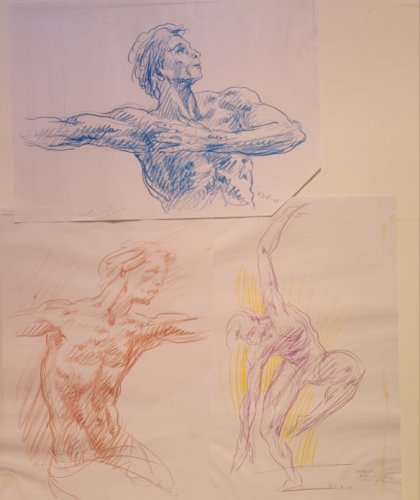 Damien HERMELLIN  : Ensemble de trois dessins au crayon : le danseur Nicolas Le Riche