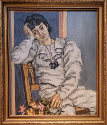 Damien HERMELLIN  : Homme pensif au bouquet de fleurs