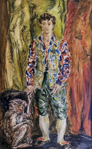 Damien HERMELLIN  : portrait d'homme au costume bariolé