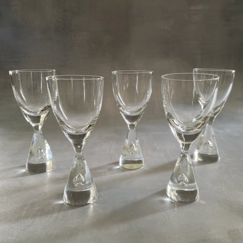 DANEMARK 5 verres à liqueur Holmegaard Princess design danois ~10.5cm