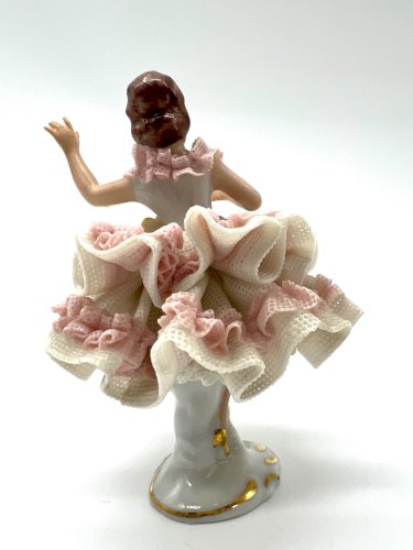 Danseuse porcelaine Dresden Sandizell figurine dentelle lace Germany 9 cm