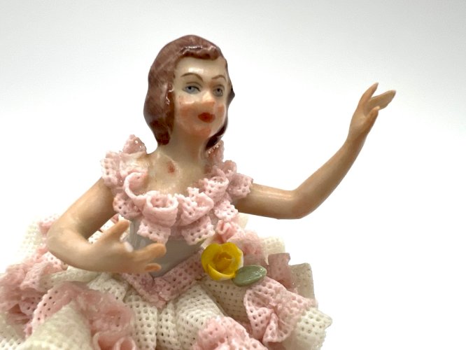 Danseuse porcelaine Dresden Sandizell figurine dentelle lace Germany 9 cm
