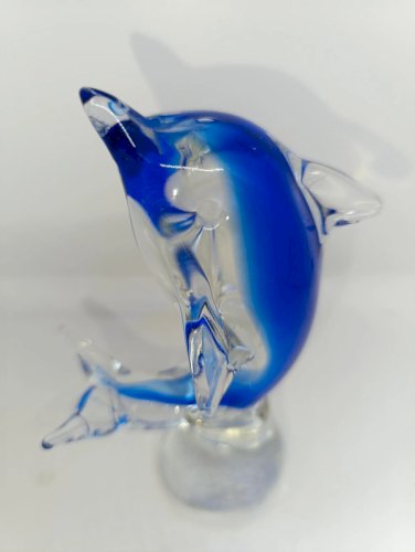 dauphin en verre bleu style murano en bon etat