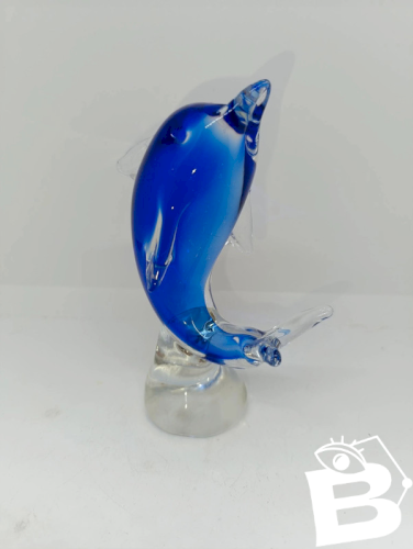 dauphin en verre bleu style murano en bon etat