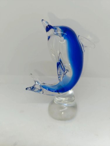 dauphin en verre bleu style murano en bon etat