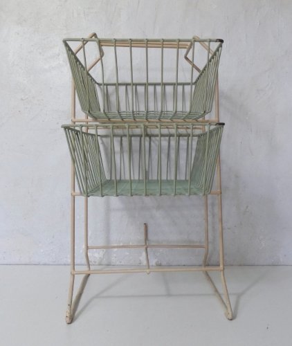 desserte casier à légumes panier en métal gainé vintage