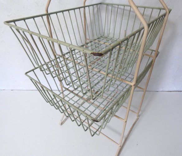 desserte casier à légumes panier en métal gainé vintage