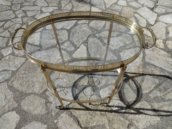 Desserte roulante en verre et laiton doré, Maison Baguès, années 40 