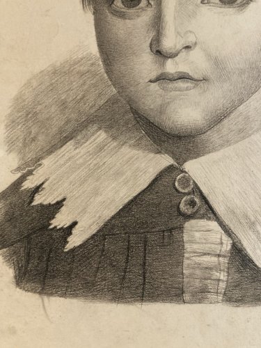Dessin 1850 Crayon Portrait Tête Buste XIXe A Identifier Art Enfant Garçon