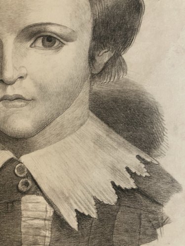 Dessin 1850 Crayon Portrait Tête Buste XIXe A Identifier Art Enfant Garçon