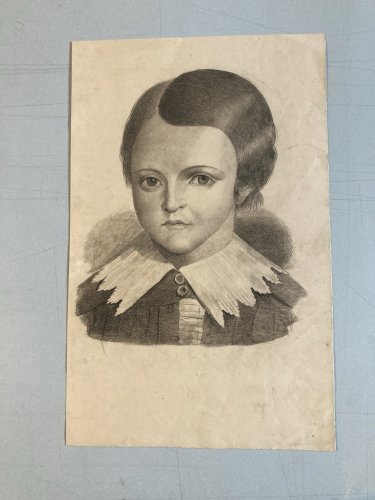 Dessin 1850 Crayon Portrait Tête Buste XIXe A Identifier Art Enfant Garçon