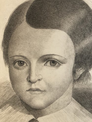 Dessin 1850 Crayon Portrait Tête Buste XIXe A Identifier Art Enfant Garçon