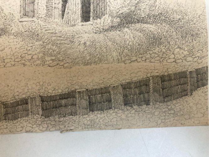 Dessin 1850 XIXe Crayon Maison Toit De Chaume Suisse? Montagne Ancien