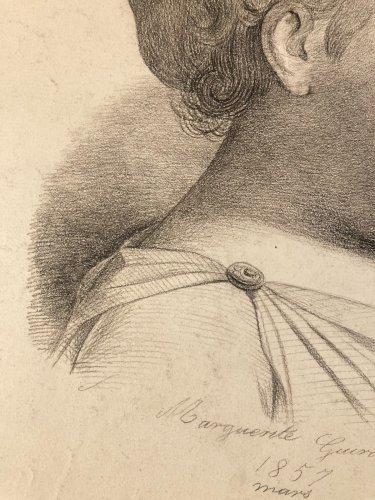 Dessin 1857 Crayon Portrait Tête Buste Rome XIXe A Identifier Art Enfant