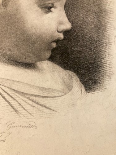 Dessin 1857 Crayon Portrait Tête Buste Rome XIXe A Identifier Art Enfant