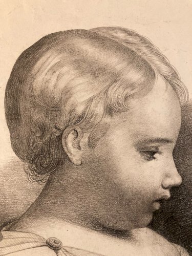 Dessin 1857 Crayon Portrait Tête Buste Rome XIXe A Identifier Art Enfant