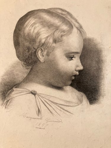 Dessin 1857 Crayon Portrait Tête Buste Rome XIXe A Identifier Art Enfant