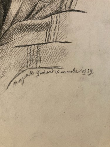 Dessin 1859 Crayon Portrait Tête Buste Femme XIXe A Identifier Art Ange