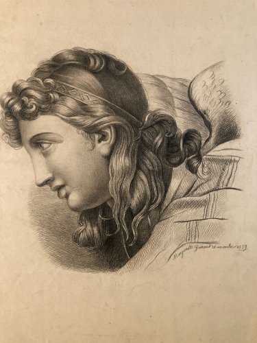 Dessin 1859 Crayon Portrait Tête Buste Femme XIXe A Identifier Art Ange