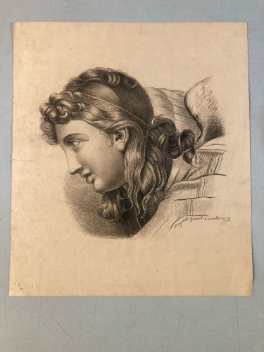 Dessin 1859 Crayon Portrait Tête Buste Femme XIXe A Identifier Art Ange