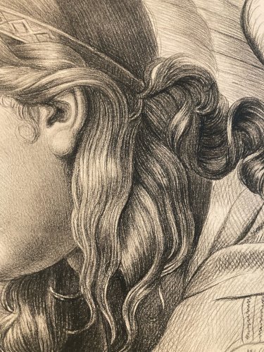 Dessin 1859 Crayon Portrait Tête Buste Femme XIXe A Identifier Art Ange