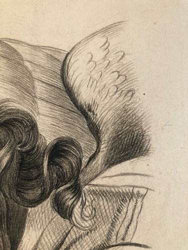 Dessin 1859 Crayon Portrait Tête Buste Femme XIXe A Identifier Art Ange