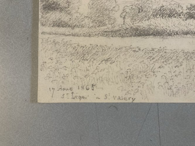 Dessin 1865 crayon Paysage Saint Valery Sur Somme Clocher Art St Léger Hameau