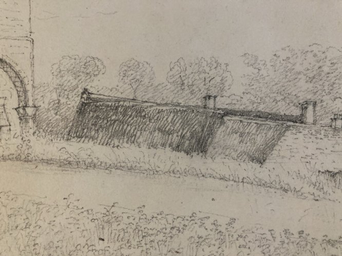 Dessin 1865 crayon Paysage Saint Valery Sur Somme Clocher Art St Léger Hameau