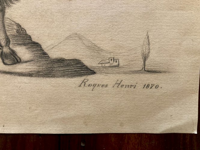 Dessin 1880 XIXe Crayon Chat Animalier Chèvre Animal Animaux Ancien Drawing  Old