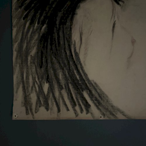 Dessin 1900 Art Nouveau jeune élégante en tenue de soirée monogramme A5560