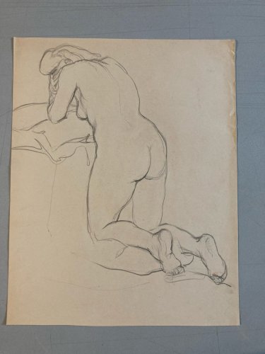 Dessin 1900 Crayon Femme Nue Nu Prostituée dans le goût de Toulouse-Lautrec