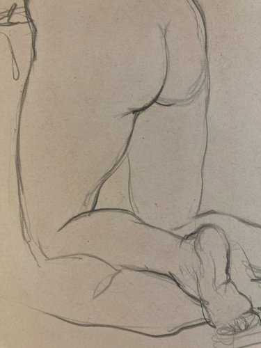 Dessin 1900 Crayon Femme Nue Nu Prostituée dans le goût de Toulouse-Lautrec